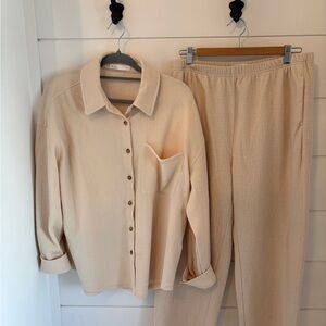 OAK + FORT Cream Women's Waffle Pants & Shirt Set